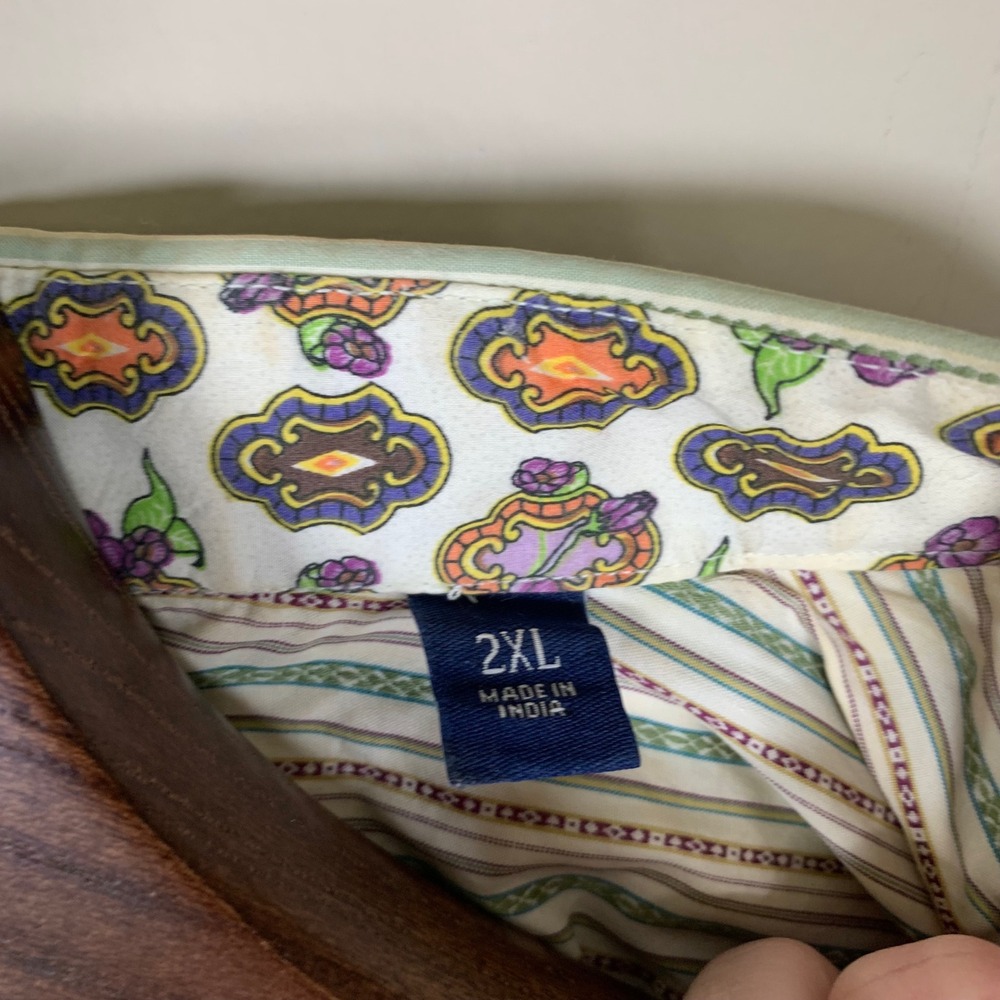Robert Graham Green/Purple Stripe Long Sleeve Flip Cuff Button Down 2XL - Picture 6 of 16
